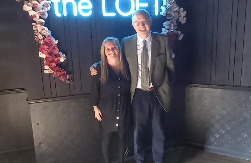 Picture shows John at The Loft with Sarah Gage, General Manager at The Loft