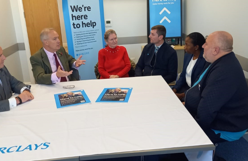 the informal setting of this ‘in-person’ banking service – John, Marie and Martin representing customers receiving help from the Barclays team.  